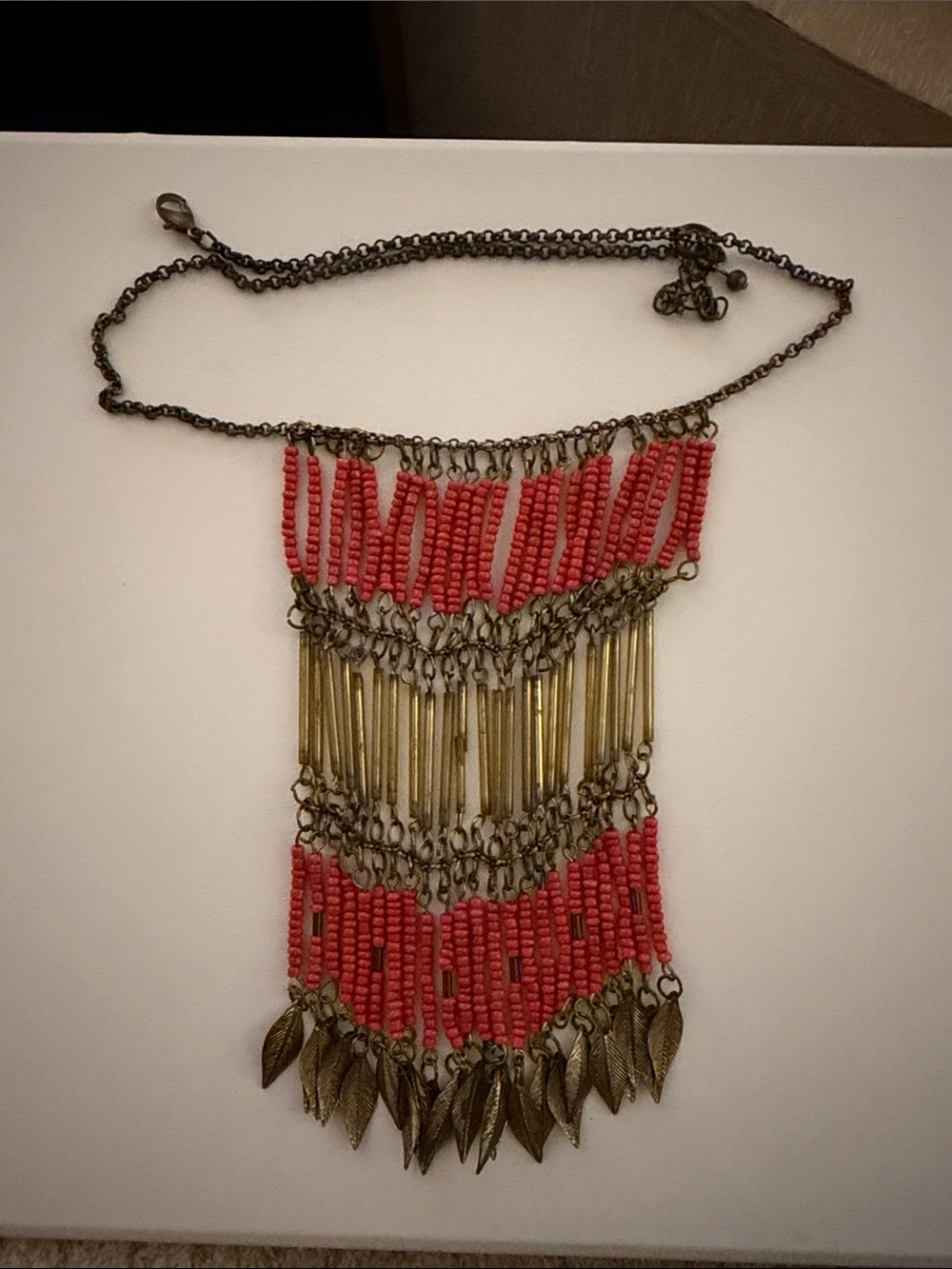 Boho Red Beaded Fringe Necklace